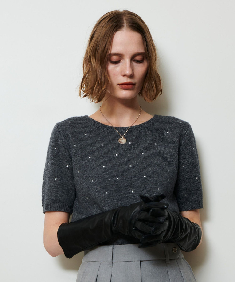buying 【Italguanto(イタルグアント)】LEATHER LONG GLOVES ブラック (95)