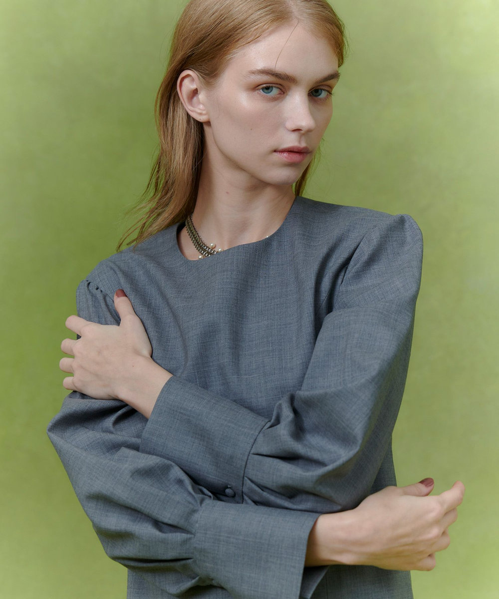 LOULOU WILLOUGHBY 【LOULOU WILLOUGHBY】ウールトロローウエストワンピース グレー (92)