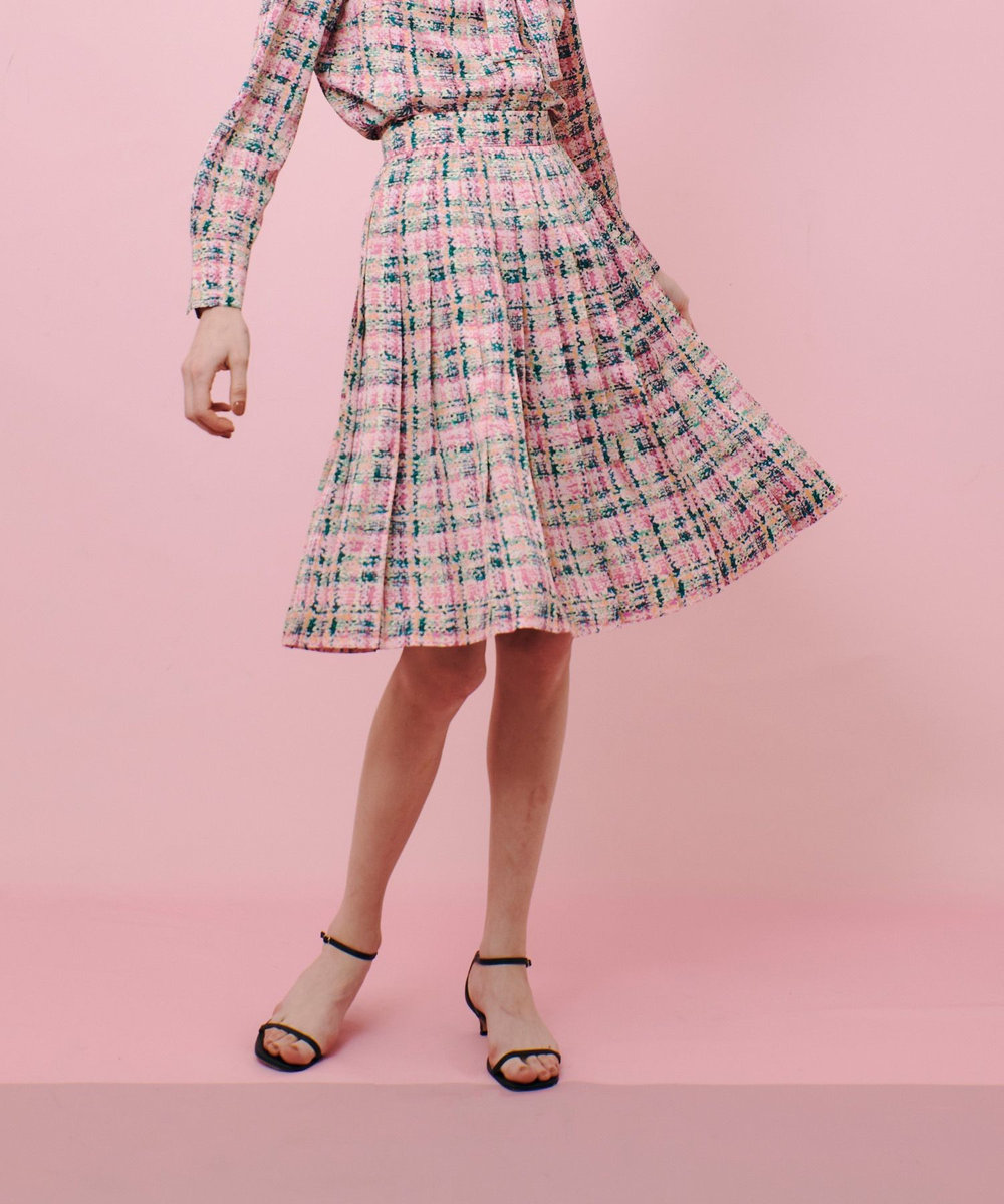 LOULOU WILLOUGHBY】チェックプリントプリーツミディスカート