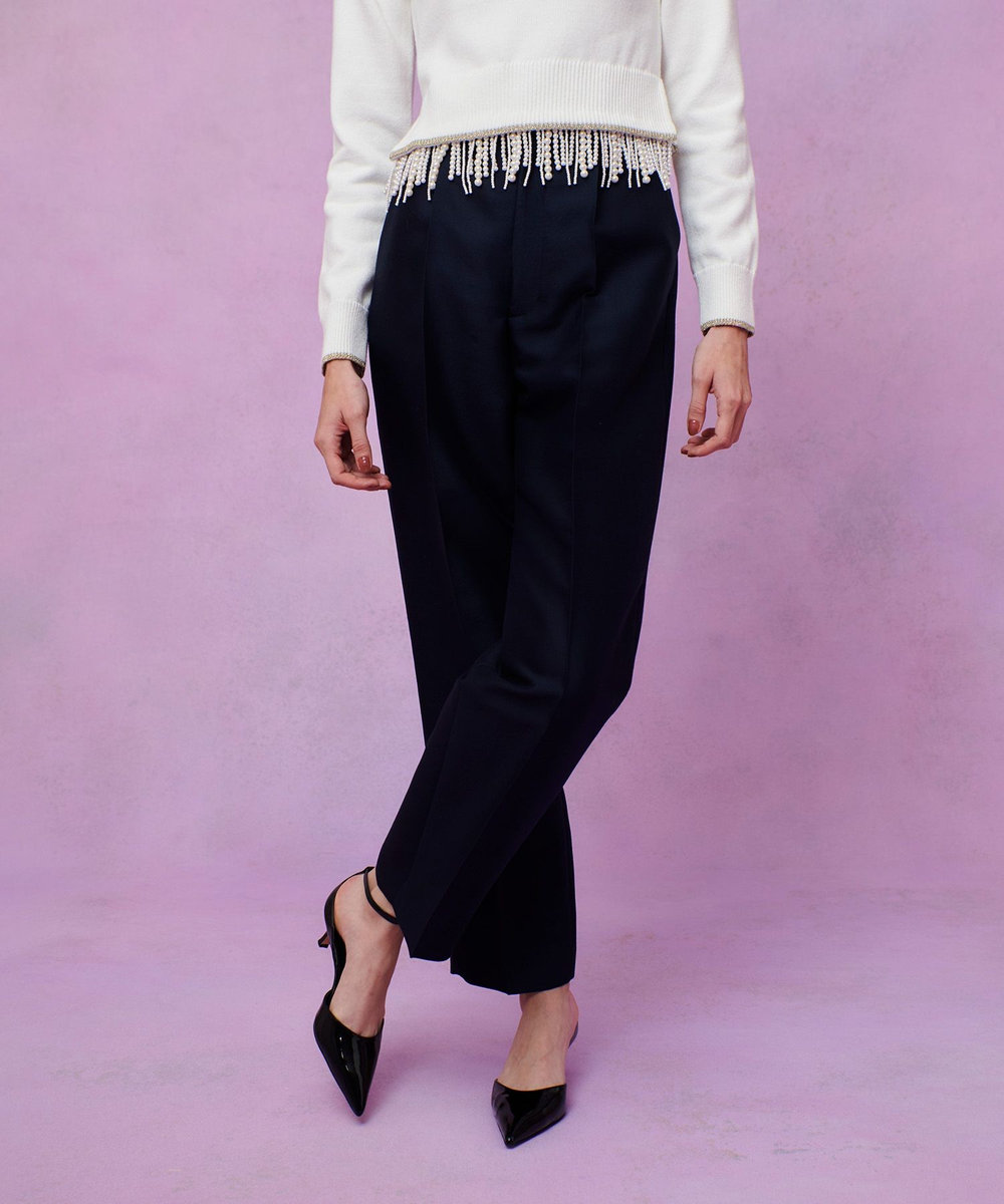 LOULOU WILLOUGHBY シルクウールツイルタックパンツ ネイビー (65)