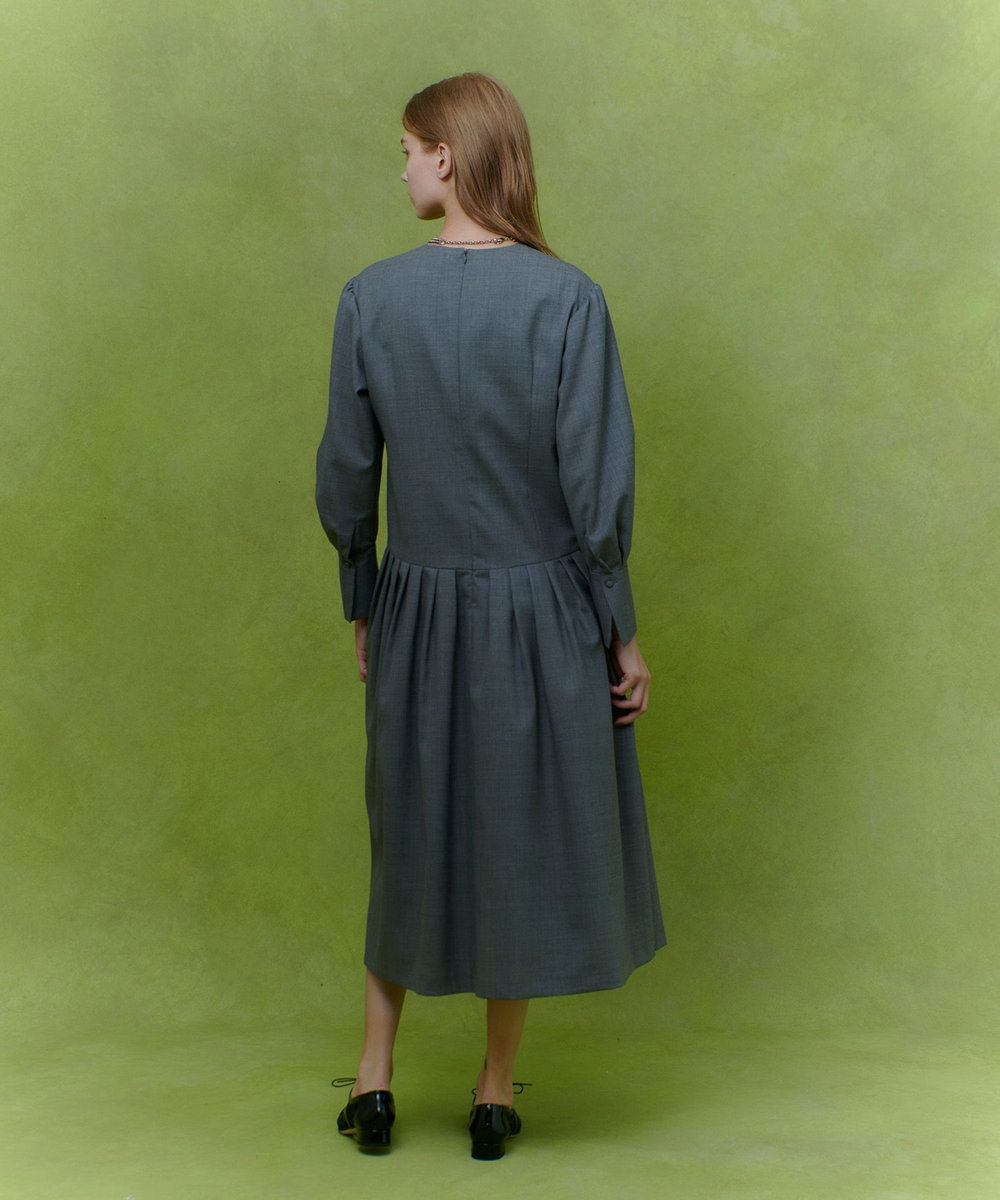 LOULOU WILLOUGHBY 【LOULOU WILLOUGHBY】ウールトロローウエストワンピース グレー (92)