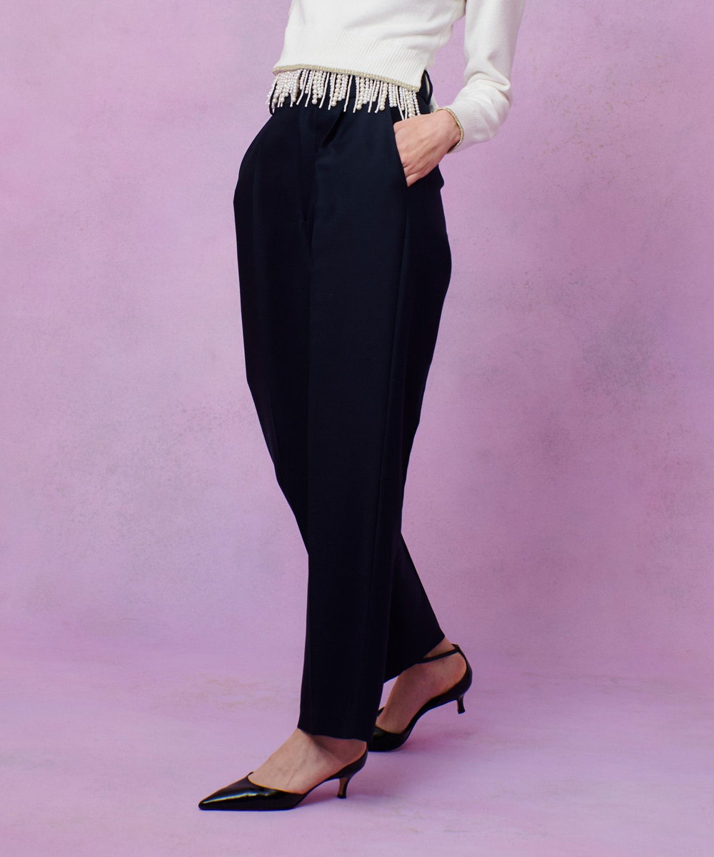 LOULOU WILLOUGHBY シルクウールツイルタックパンツ ネイビー (65)