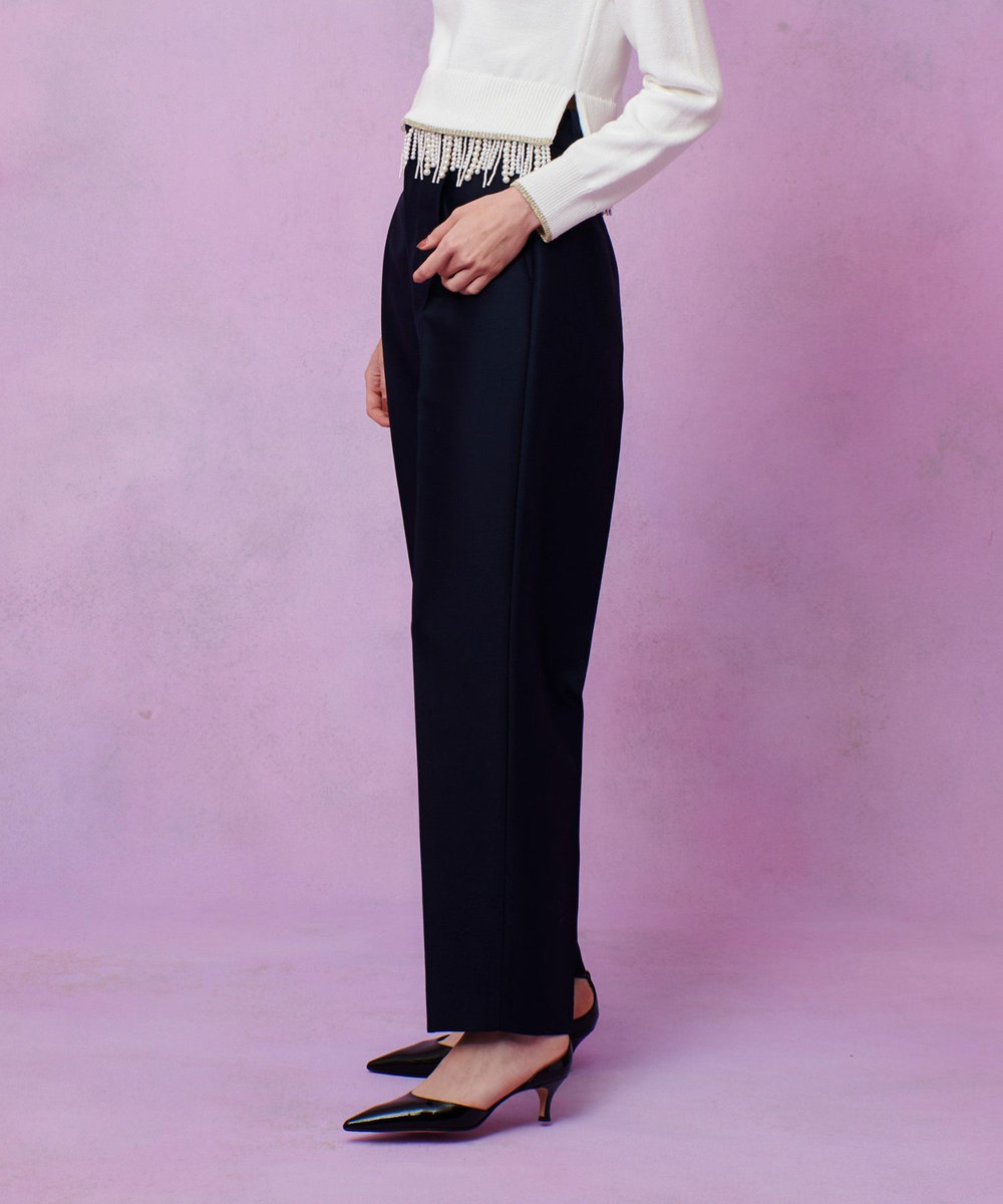 LOULOU WILLOUGHBY シルクウールツイルタックパンツ ネイビー (65)