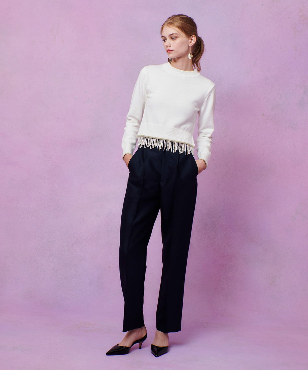 LOULOU WILLOUGHBY シルクウールツイルタックパンツ ネイビー (65)