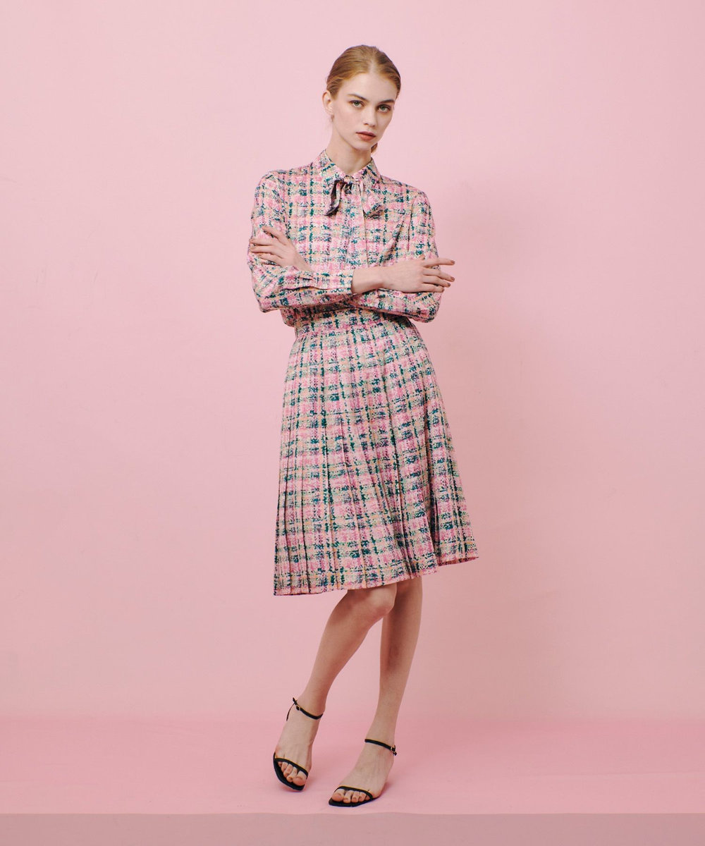 LOULOU WILLOUGHBY 【LOULOU WILLOUGHBY】チェックプリントプリーツミディスカート ピンク (41)