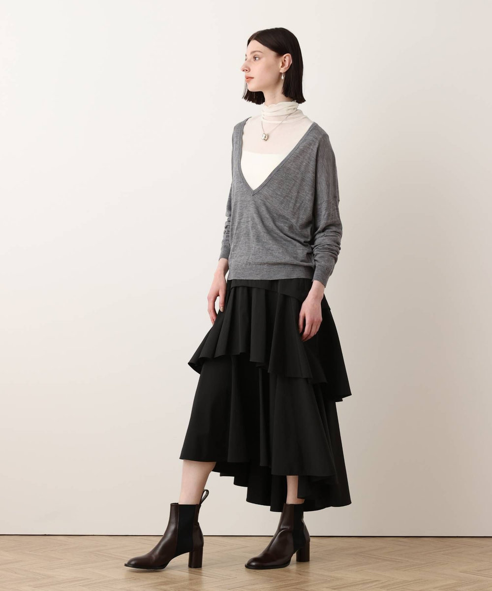 allureville シアーウールVネックプルオーバー チャコールグレー (94)