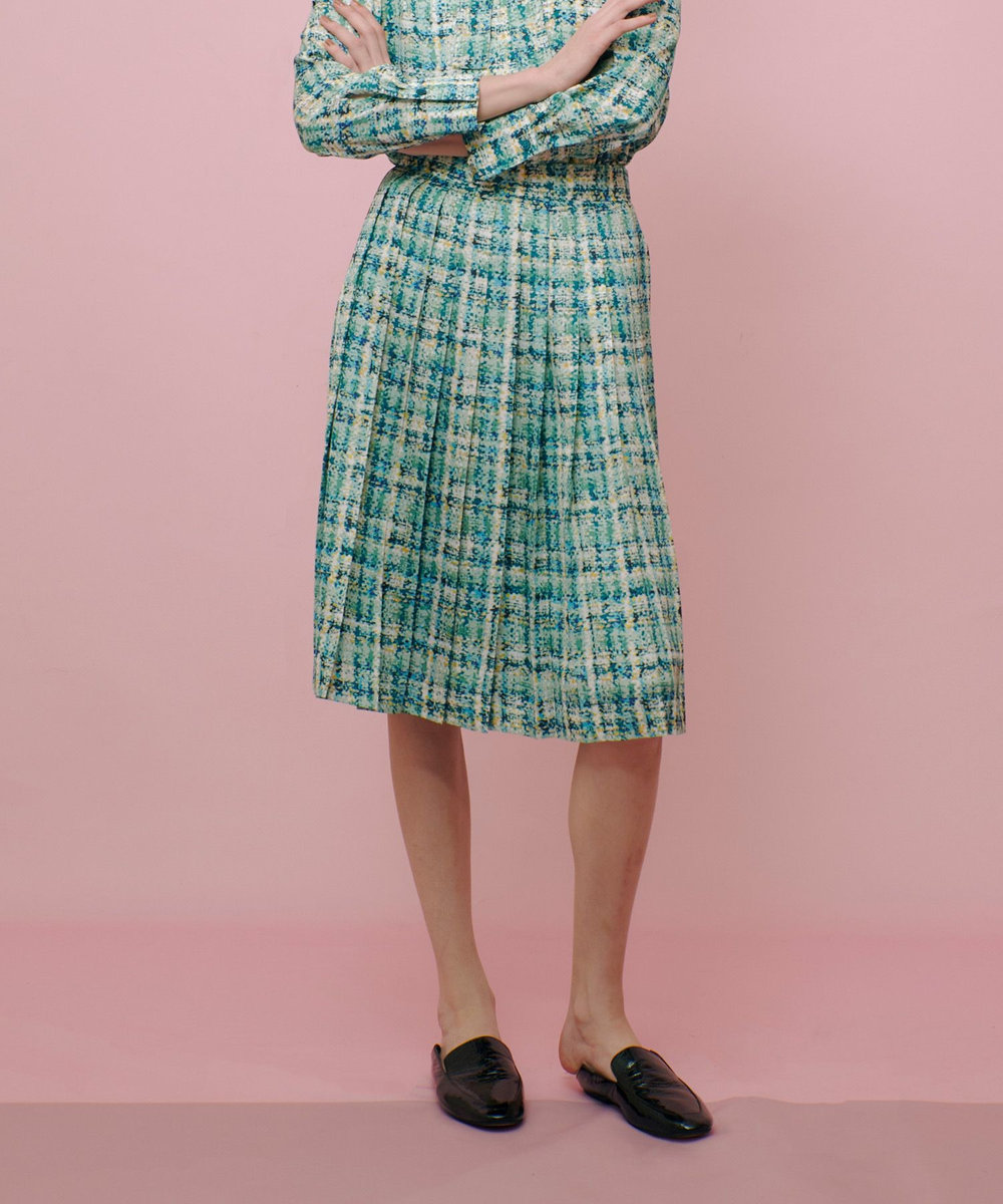 LOULOU WILLOUGHBY】チェックプリントプリーツミディスカート