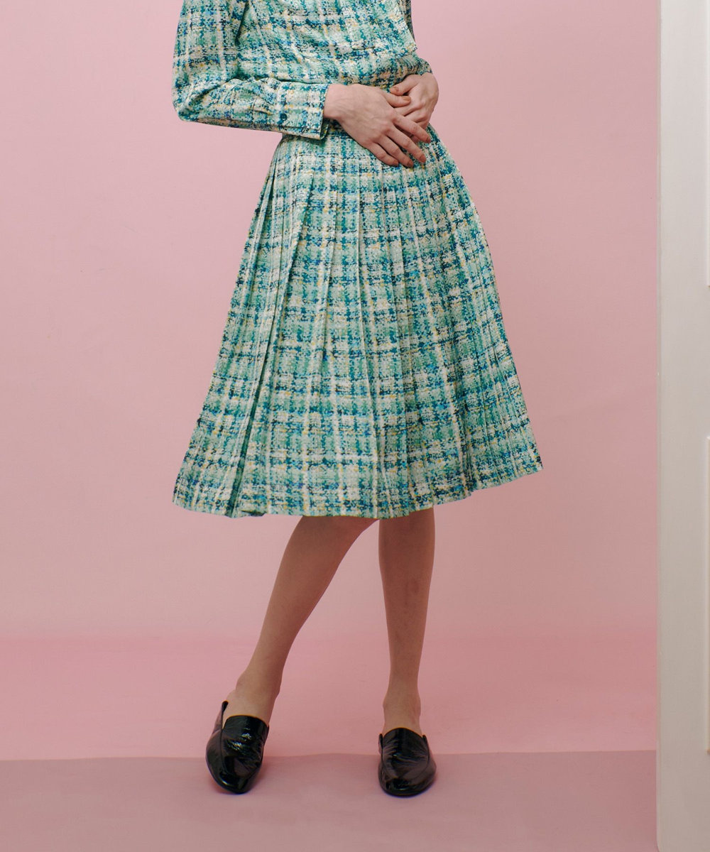 LOULOU WILLOUGHBY 【LOULOU WILLOUGHBY】チェックプリントプリーツミディスカート グリーン (71)