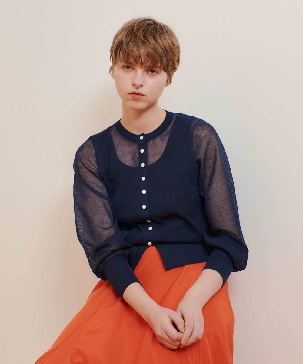 allureville シアーラミー混カーディガン ネイビー (65)