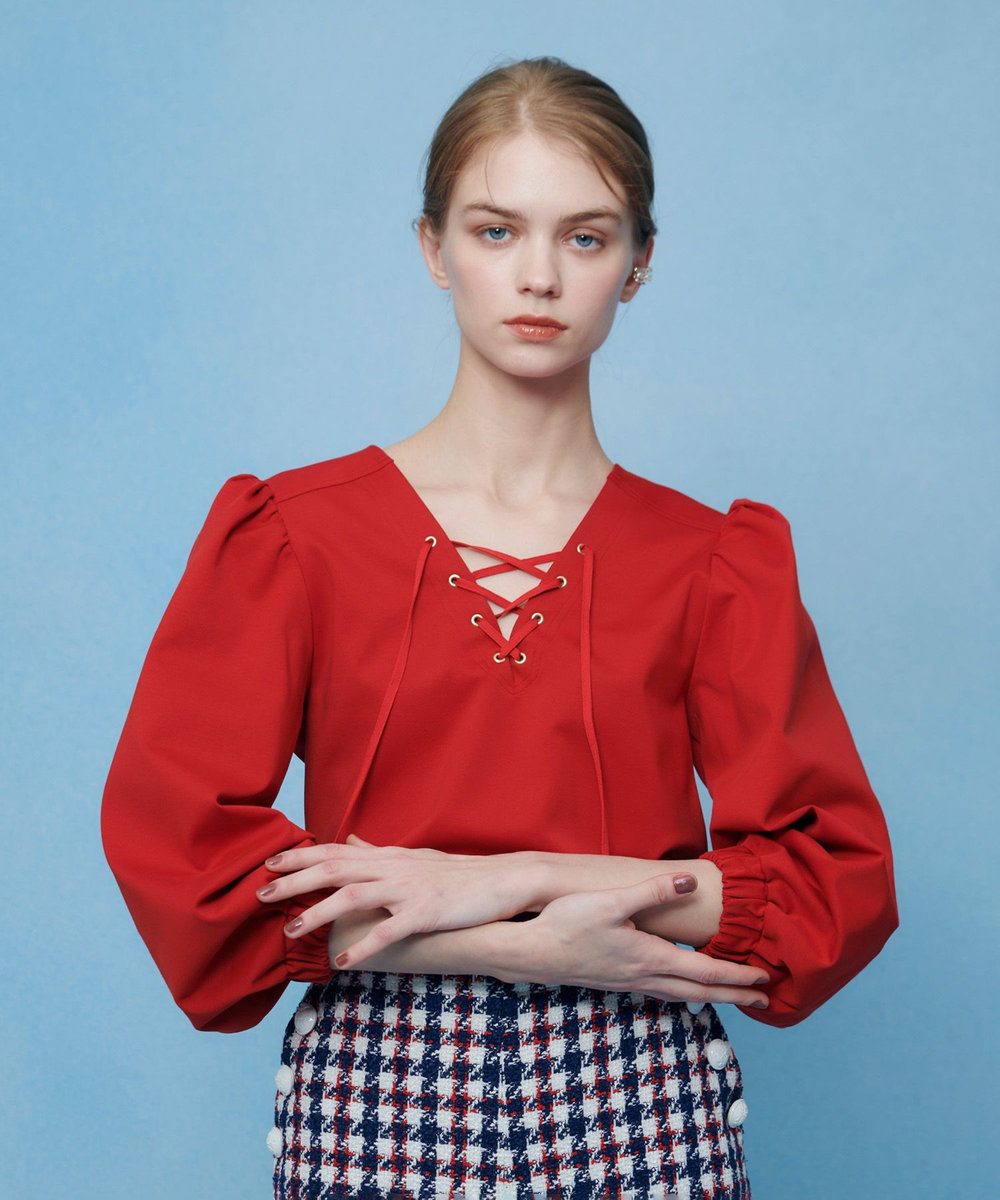 LOULOU WILLOUGHBY 【LOULOU WILLOUGHBY】モックロディレースアップマリンプルオーバー レッド (43)