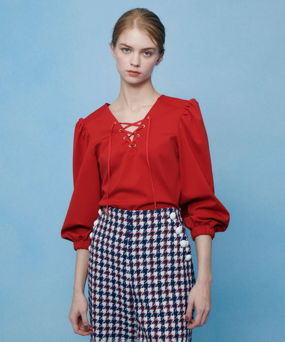 LOULOU WILLOUGHBY 【LOULOU WILLOUGHBY】モックロディレースアップマリンプルオーバー レッド (43)