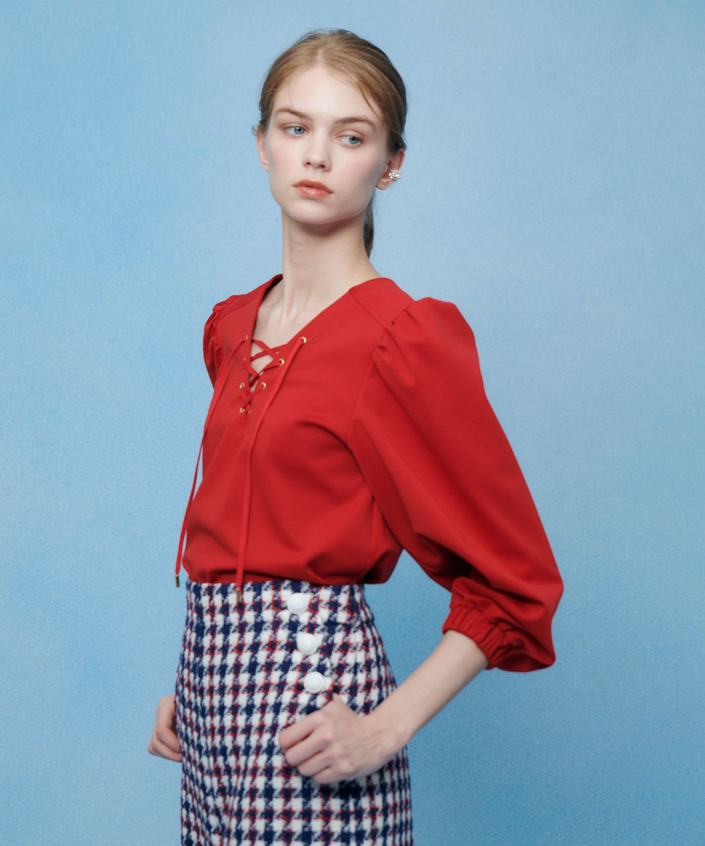 LOULOU WILLOUGHBY 【LOULOU WILLOUGHBY】モックロディレースアップマリンプルオーバー レッド (43)