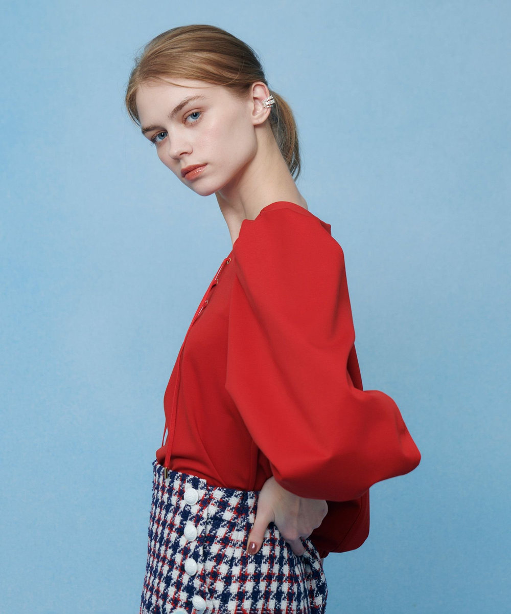 LOULOU WILLOUGHBY 【LOULOU WILLOUGHBY】モックロディレースアップマリンプルオーバー レッド (43)