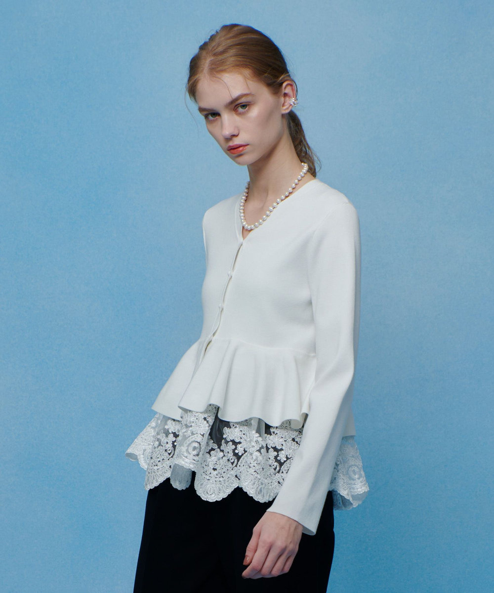 LOULOU WILLOUGHBY 【LOULOU WILLOUGHBY】レースレイヤーペプラムカーディガン オフホワイト (02)