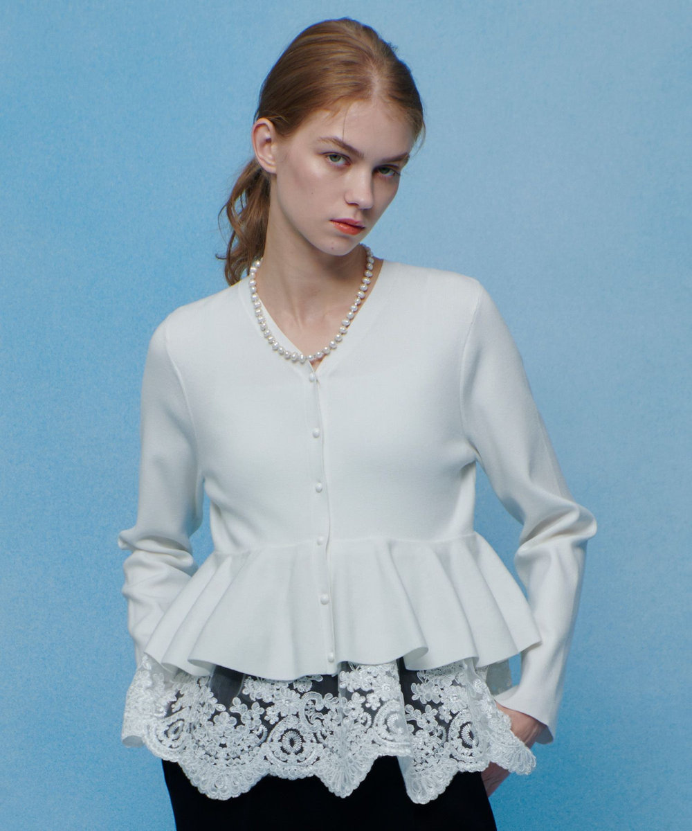 LOULOU WILLOUGHBY 【LOULOU WILLOUGHBY】レースレイヤーペプラムカーディガン オフホワイト (02)