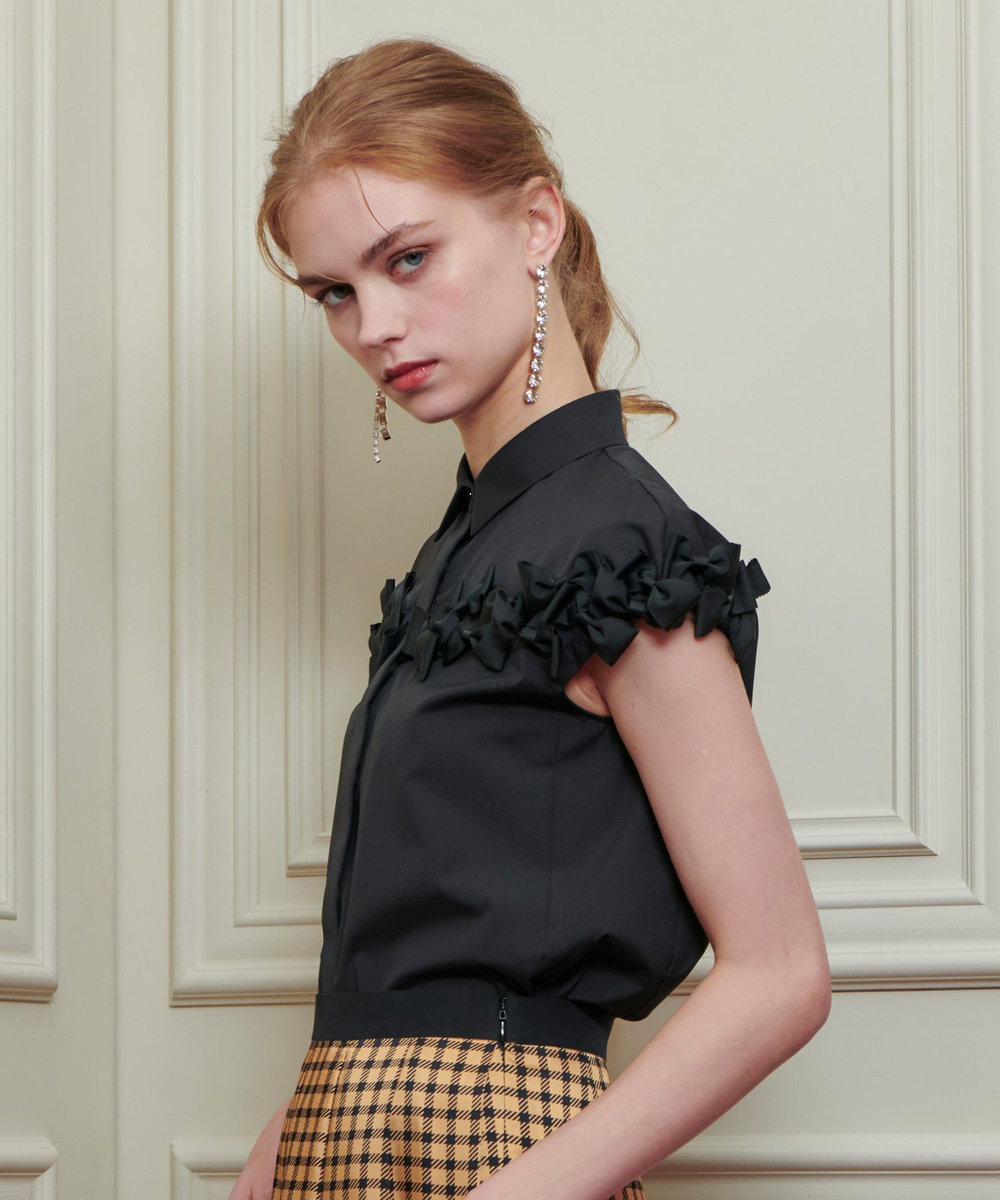 LOULOU WILLOUGHBY 【LOULOU WILLOUGHBY】メニーリボンシャツ ブラック (95)