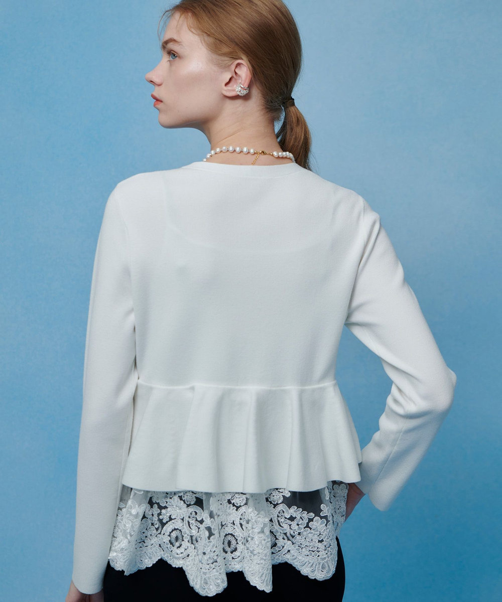 LOULOU WILLOUGHBY 【LOULOU WILLOUGHBY】レースレイヤーペプラムカーディガン オフホワイト (02)