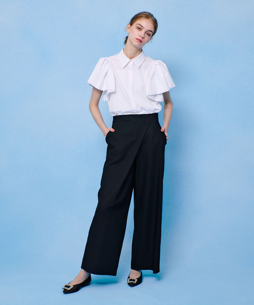 LOULOU WILLOUGHBY アシメタックワイドパンツ ブラック (95)