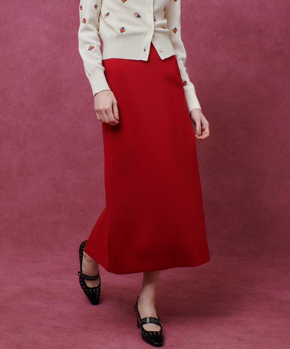 LOULOU WILLOUGHBY 【LOULOU WILLOUGHBY】ウール混ダブルクロスタイトスカート レッド (43)