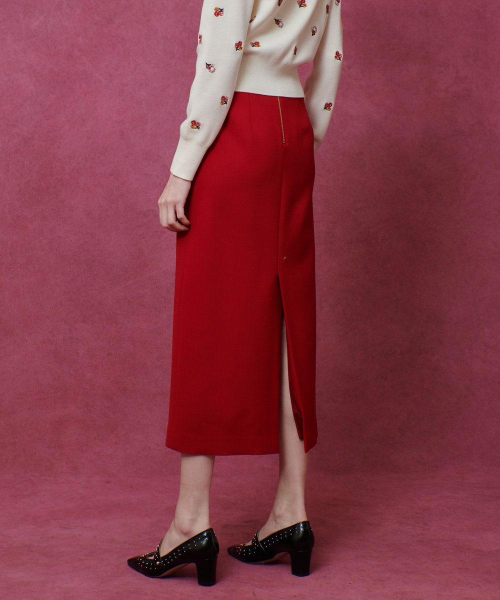 LOULOU WILLOUGHBY 【LOULOU WILLOUGHBY】ウール混ダブルクロスタイトスカート レッド (43)