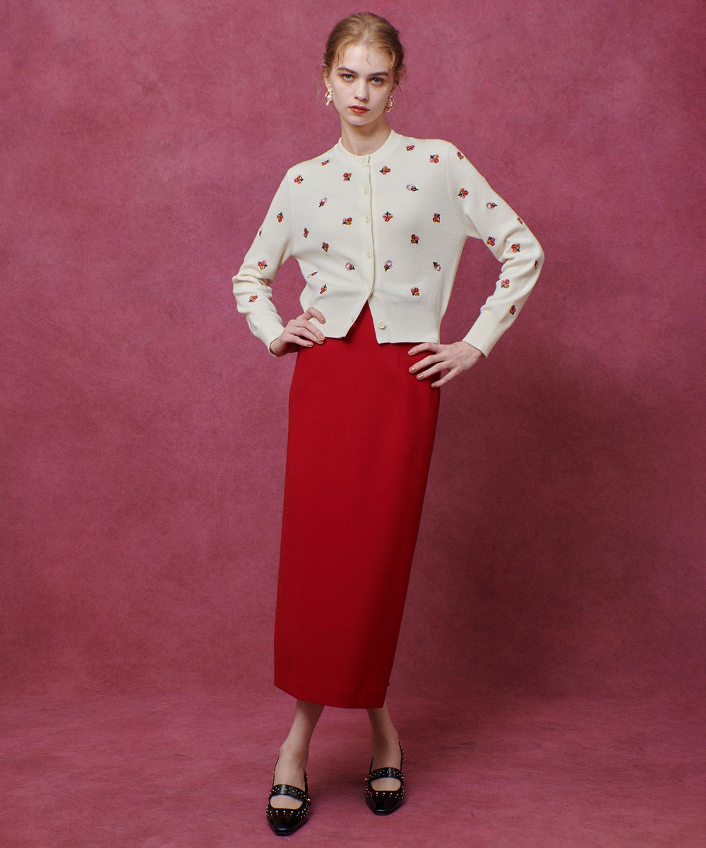 LOULOU WILLOUGHBY 【LOULOU WILLOUGHBY】ウール混ダブルクロスタイトスカート レッド (43)