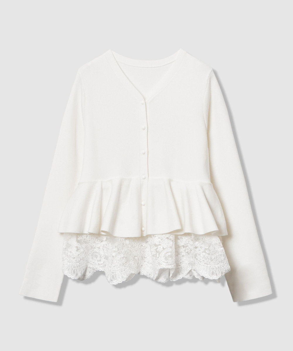 LOULOU WILLOUGHBY 【LOULOU WILLOUGHBY】レースレイヤーペプラムカーディガン オフホワイト (02)