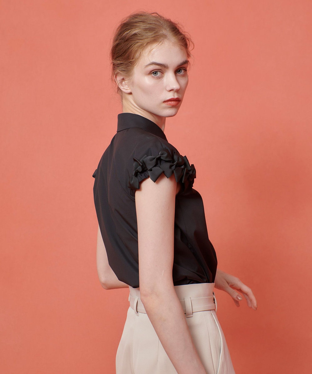 LOULOU WILLOUGHBY 【LOULOU WILLOUGHBY】メニーリボンシャツ ブラック (95)