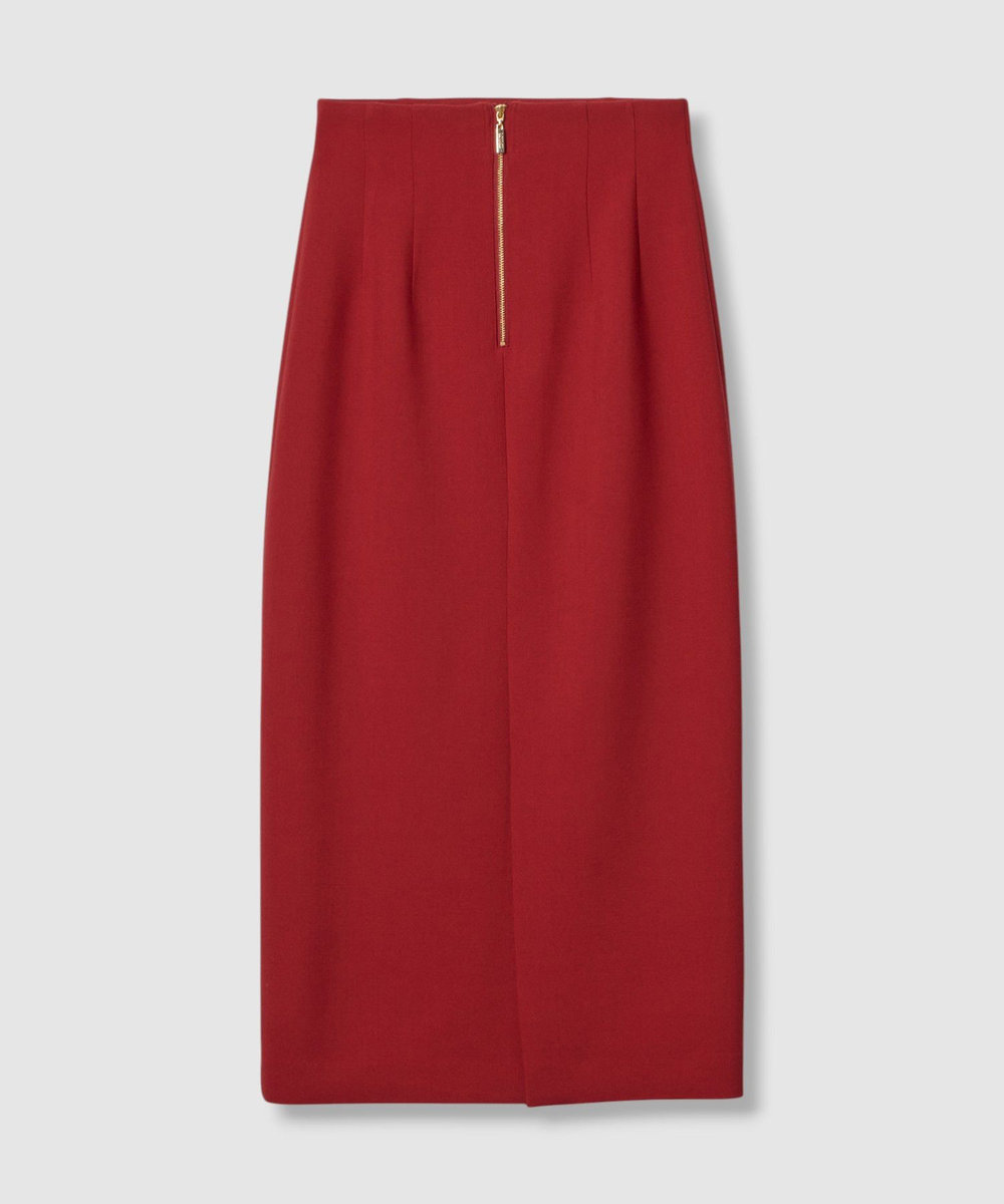 LOULOU WILLOUGHBY 【LOULOU WILLOUGHBY】ウール混ダブルクロスタイトスカート レッド (43)