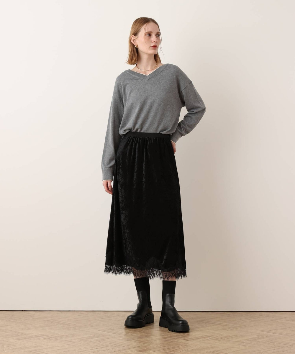 allureville バイカラーライン浅Vプルオーバー グレー (92)