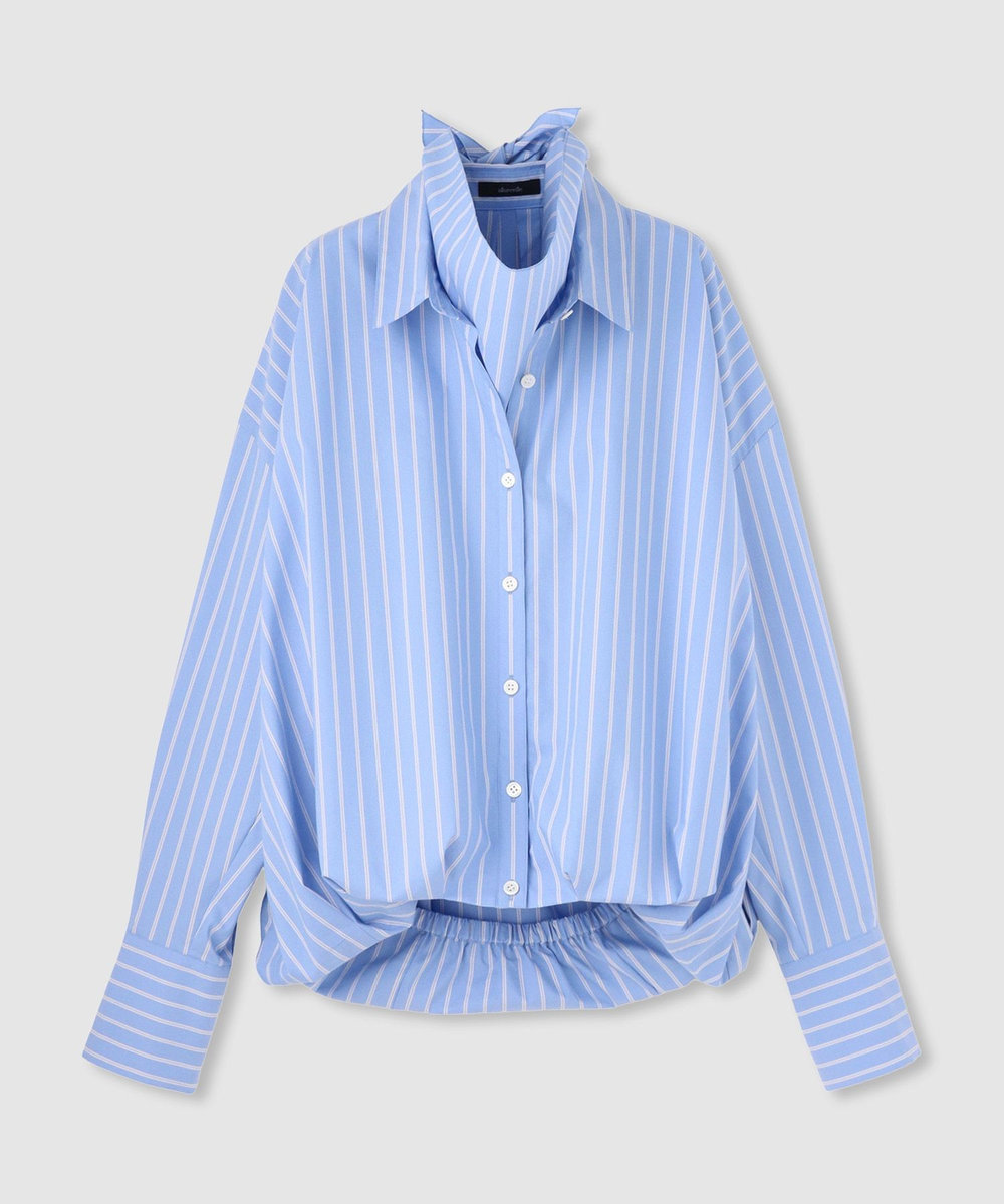 allureville ストライプスカーフ付バルーンシャツ ブルー (61)