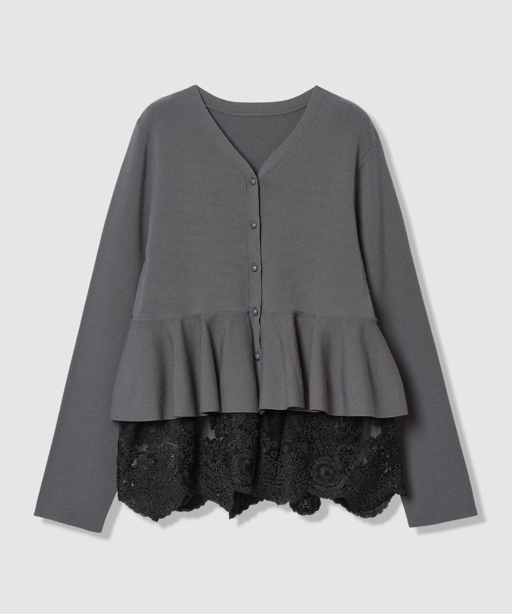 LOULOU WILLOUGHBY 【LOULOU WILLOUGHBY】レースレイヤーペプラムカーディガン グレー (92)