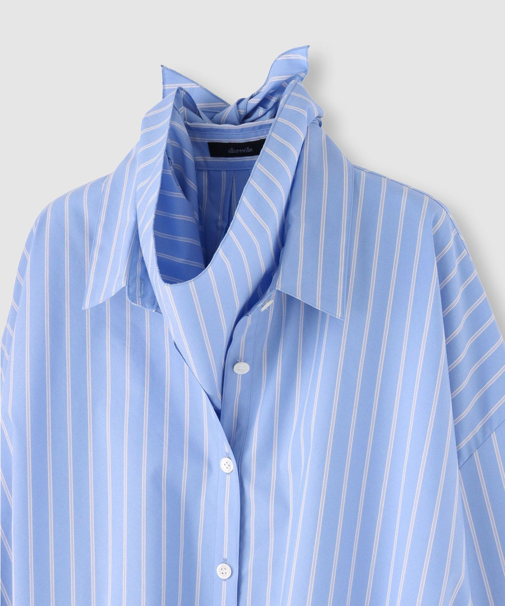 allureville ストライプスカーフ付バルーンシャツ ブルー (61)