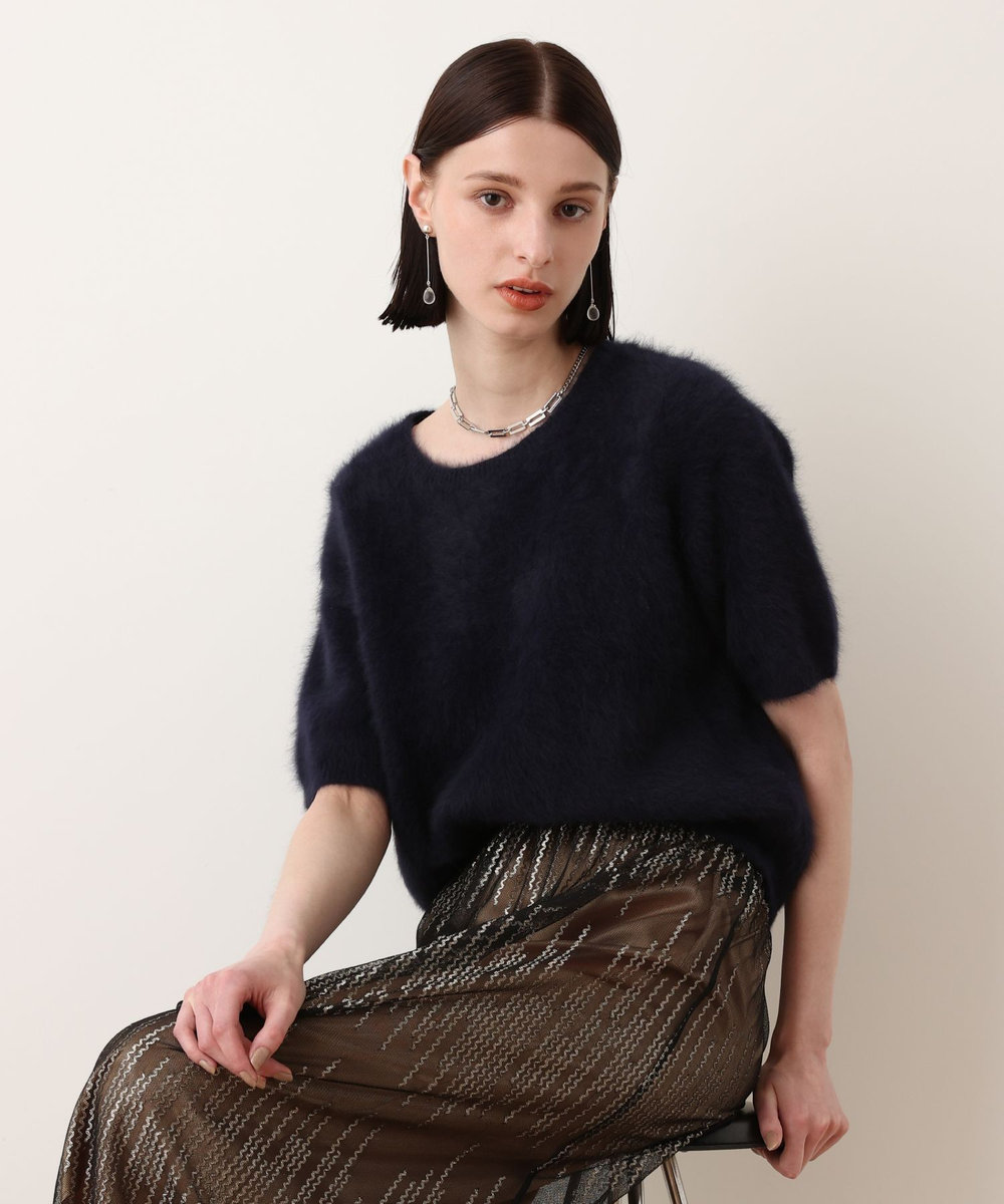 allureville WEB ルミネ別注 カシミヤブレンドファー加工半袖プルオーバー ネイビー (65)