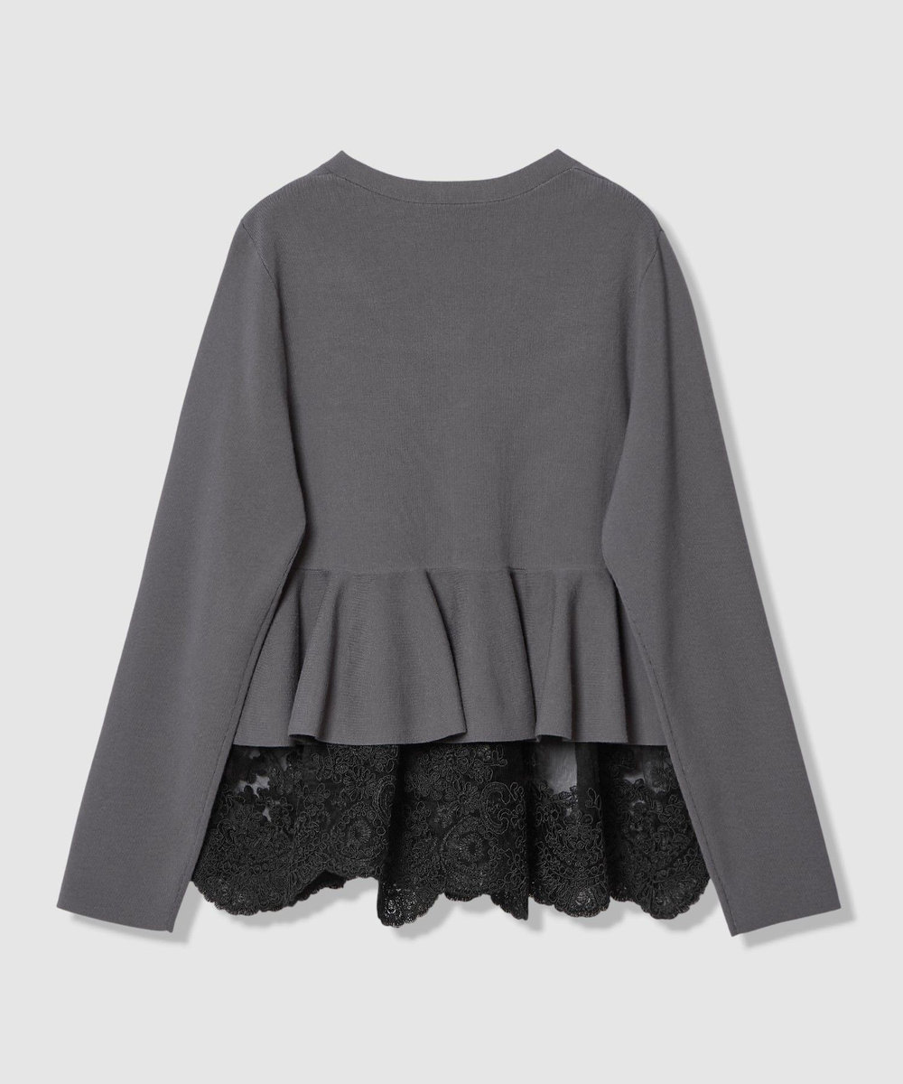 LOULOU WILLOUGHBY 【LOULOU WILLOUGHBY】レースレイヤーペプラムカーディガン グレー (92)