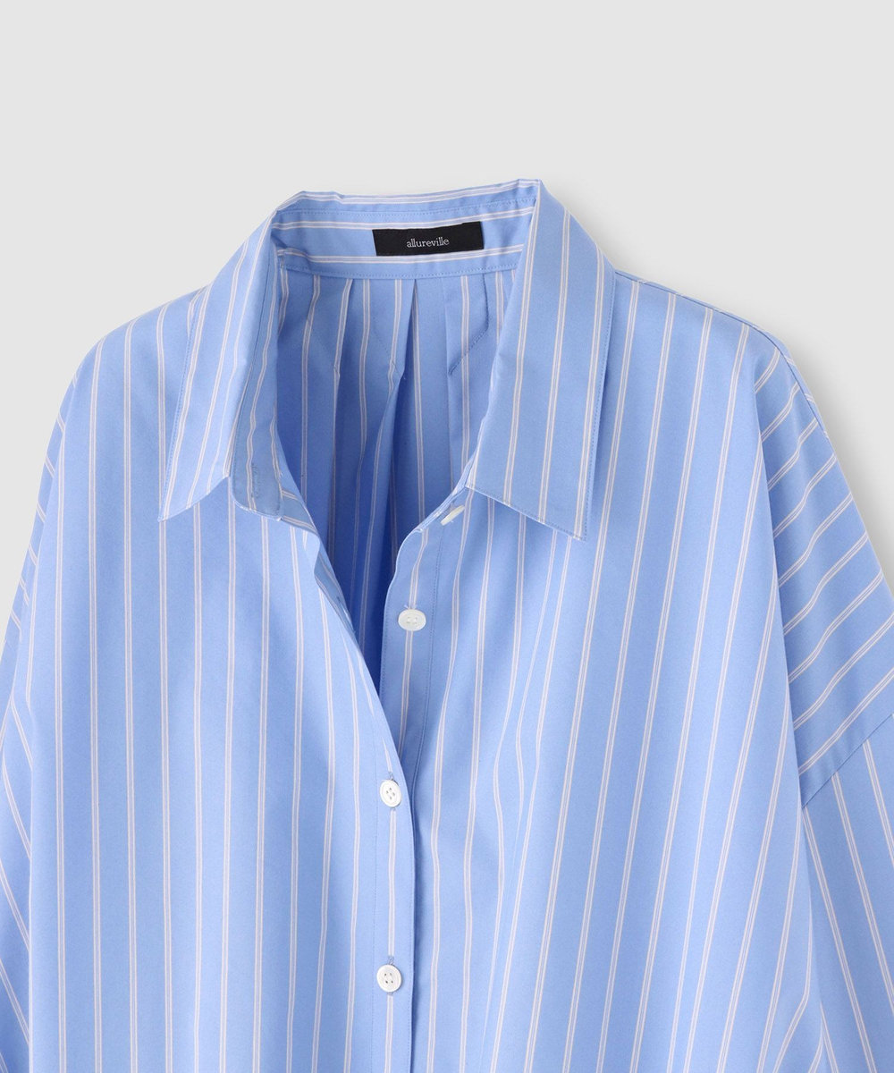 allureville ストライプスカーフ付バルーンシャツ ブルー (61)