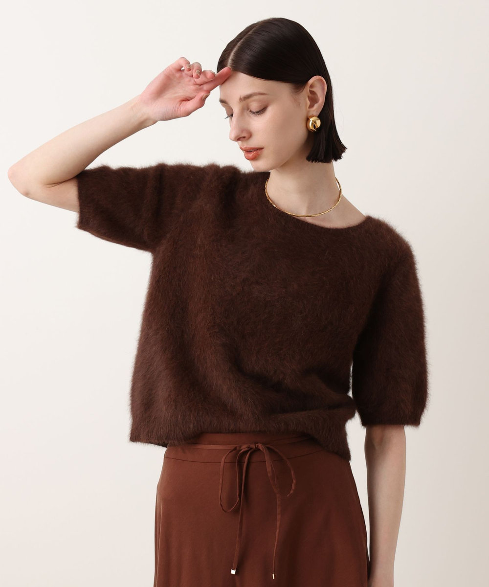 allureville WEB ルミネ別注 カシミヤブレンドファー加工半袖プルオーバー ブラウン (81)