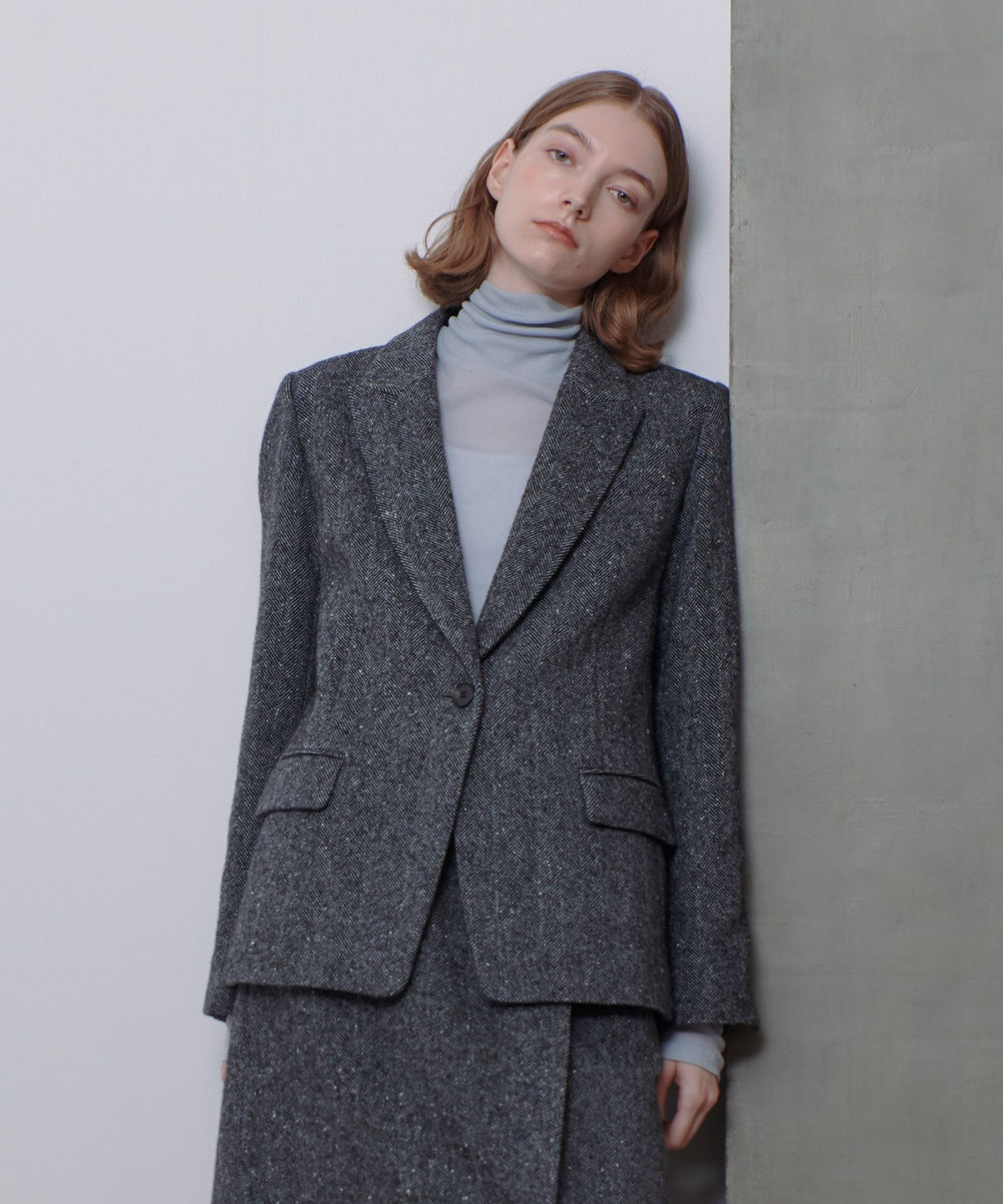 セットアップ対応可能】ヘリンボンツイードテーラードジャケット