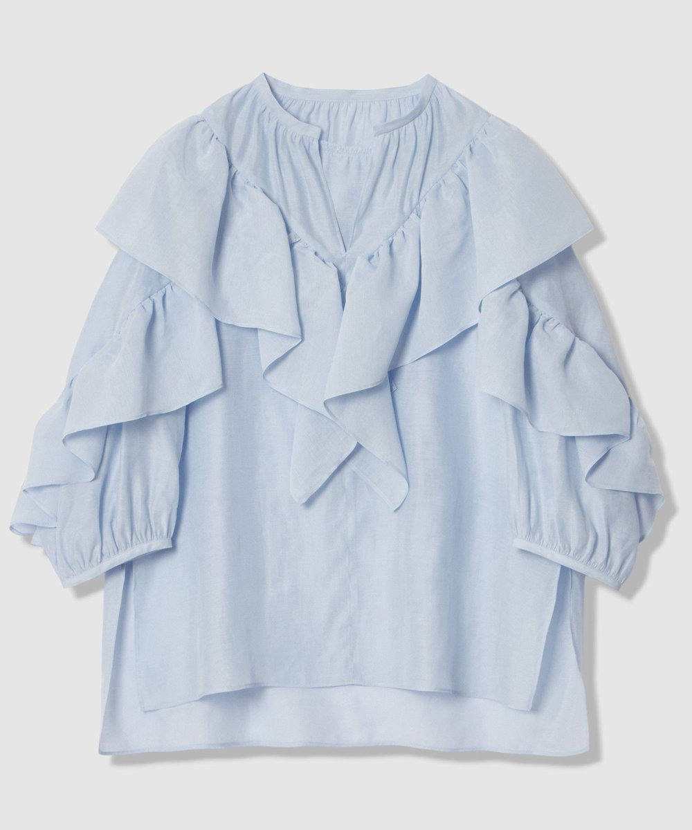 allureville フリルスタンドカラーブラウス サックス (63)