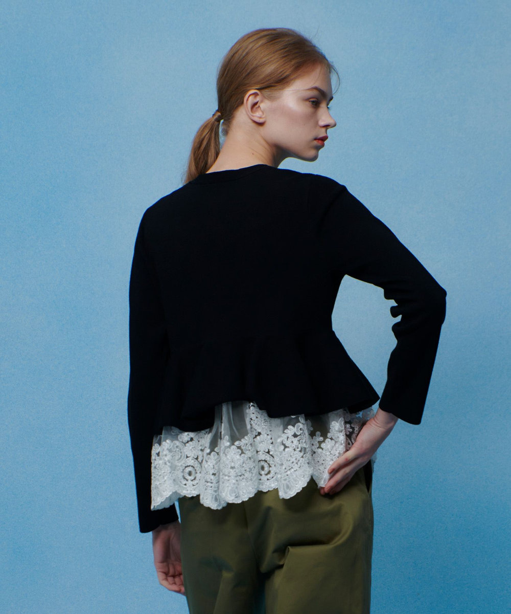 LOULOU WILLOUGHBY 【LOULOU WILLOUGHBY】レースレイヤーペプラムカーディガン ブラック (95)
