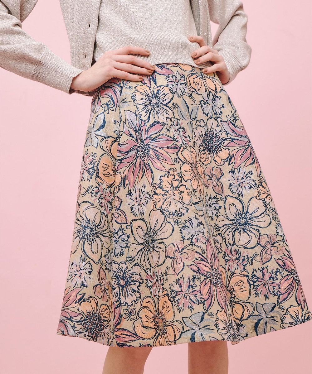 LOULOU WILLOUGHBY 【LOULOU WILLOUGHBY】MALHIAフラワージャガードフレアスカート ピンク (41)