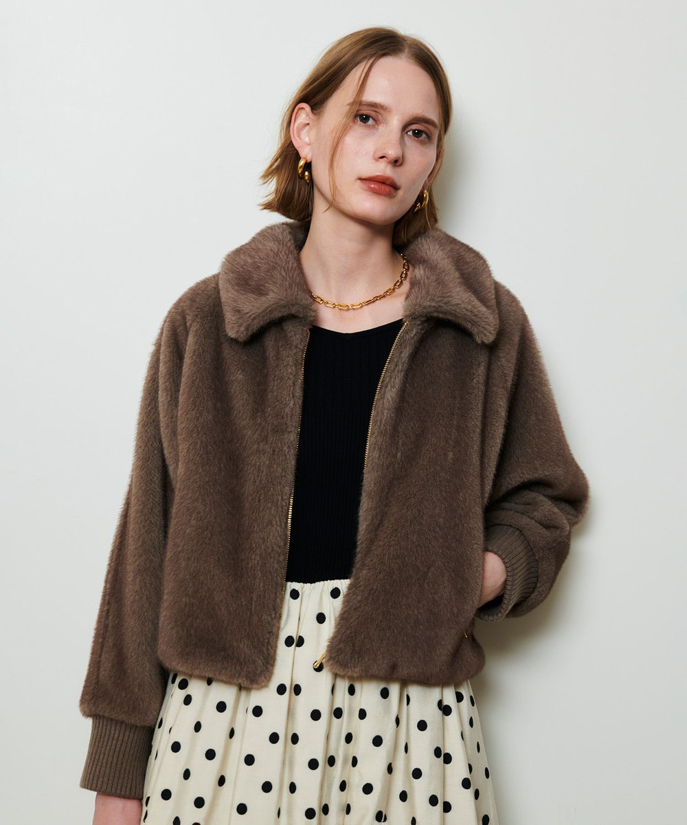 allureville フェイクミンクファーブルゾン ダークブラウン (82)