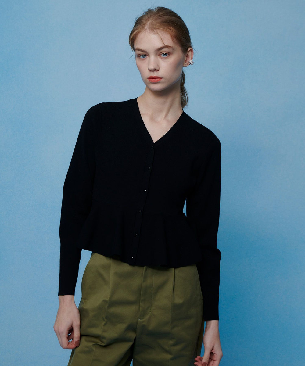 LOULOU WILLOUGHBY 【LOULOU WILLOUGHBY】レースレイヤーペプラムカーディガン ブラック (95)