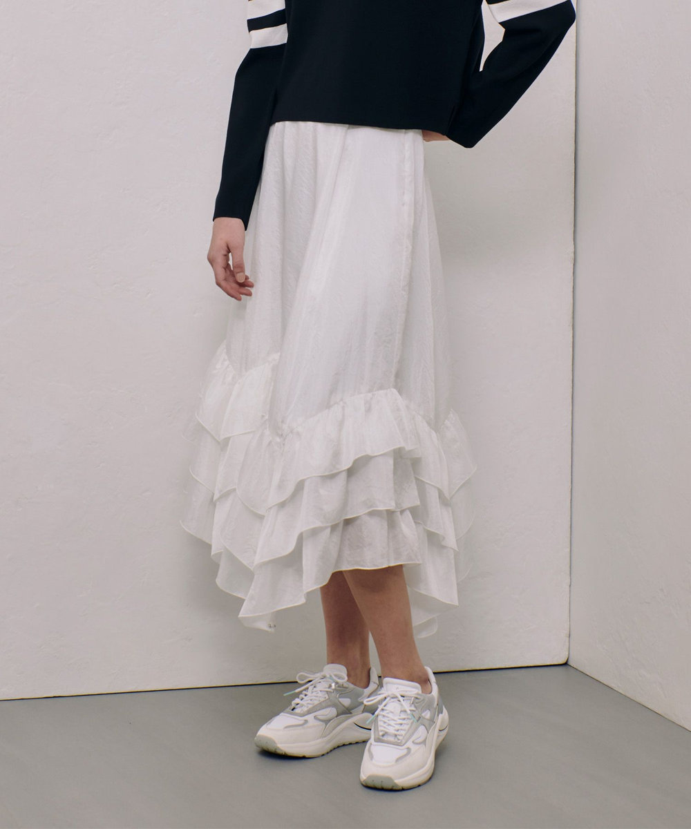 allureville イレギュラーヘムフリルティアードスカート ホワイト (01)
