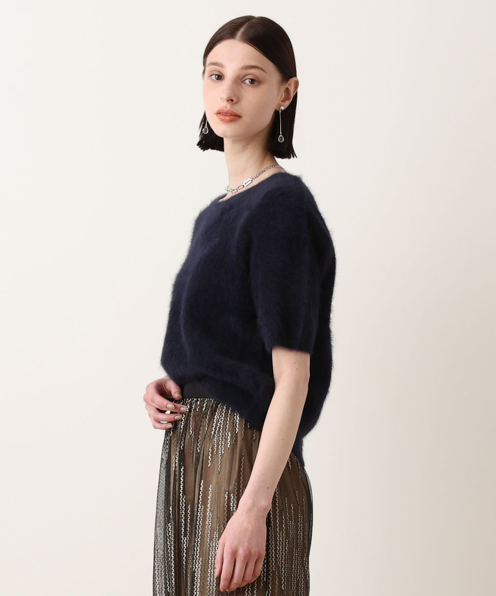 allureville WEB ルミネ別注 カシミヤブレンドファー加工半袖プルオーバー ネイビー (65)