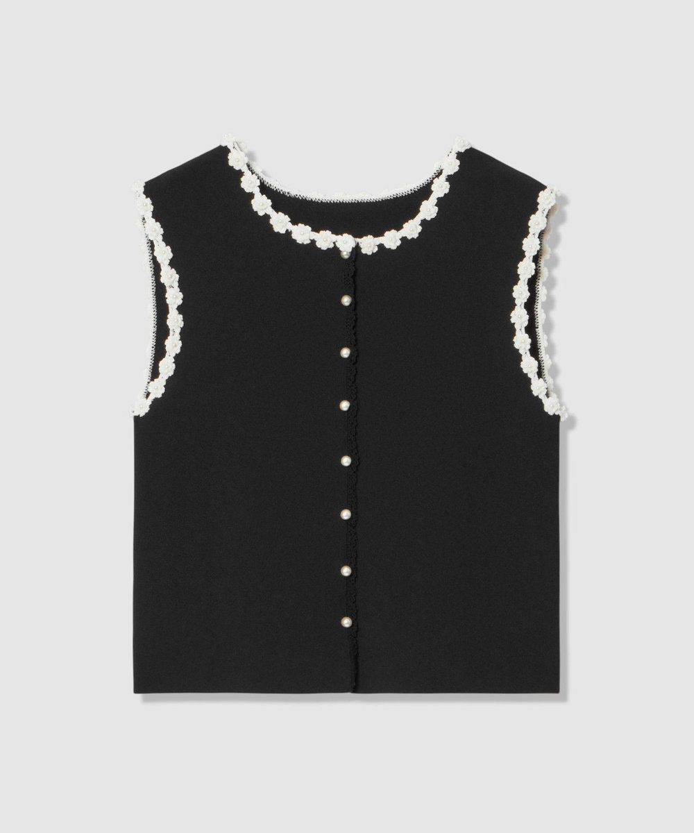 LOULOU WILLOUGHBY 【LOULOU WILLOUGHBY】クロッシェフラワートリミングプルオーバー ブラック系 (98)