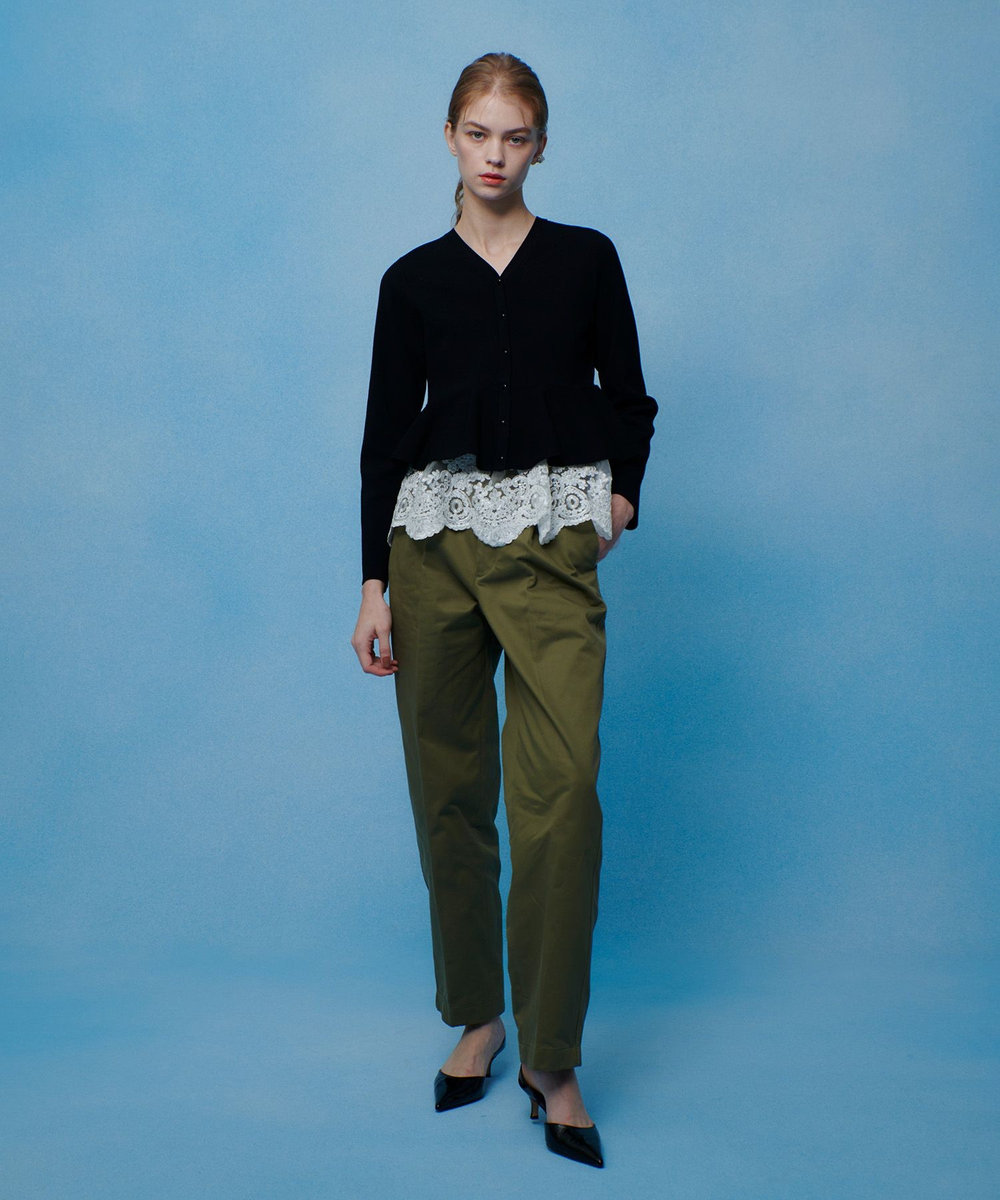 LOULOU WILLOUGHBY 【LOULOU WILLOUGHBY】レースレイヤーペプラムカーディガン ブラック (95)