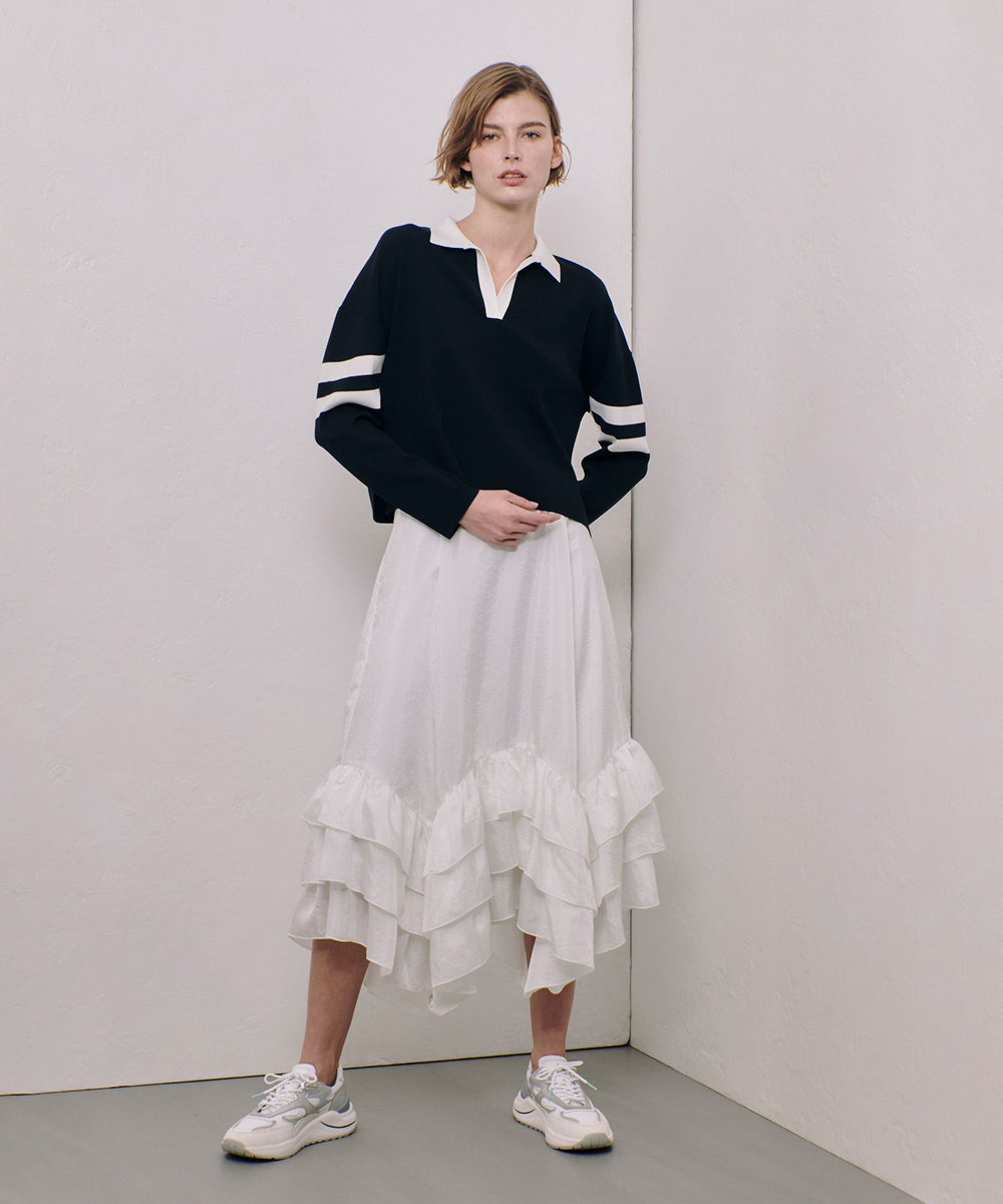 allureville イレギュラーヘムフリルティアードスカート ホワイト (01)