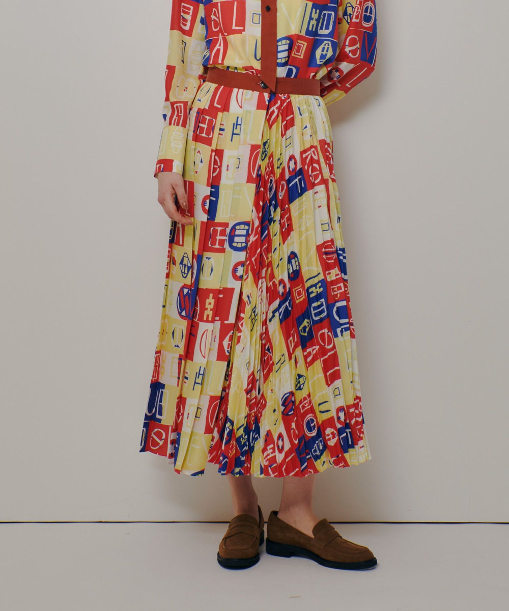 allureville パッチワークプリントプリーツスカート レッド (43)