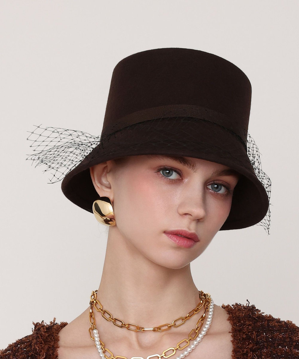 LOULOU WILLOUGHBY チュール付バケットハット ブラウン (81)