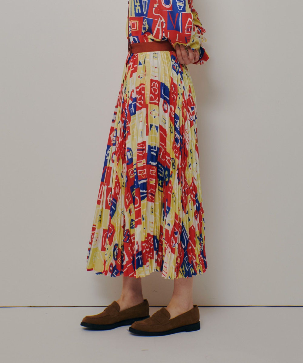 allureville パッチワークプリントプリーツスカート レッド (43)